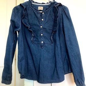 J.Crew ruffled denim top. Size S.